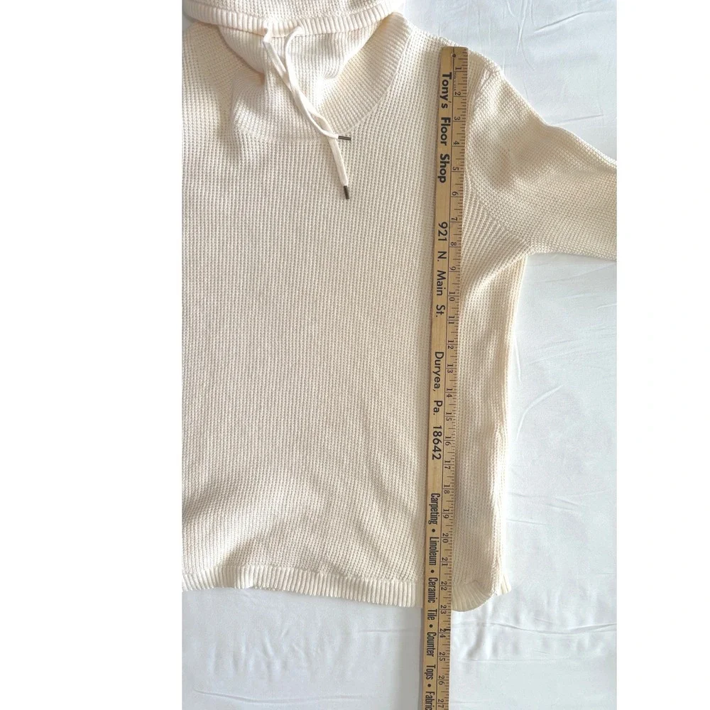 Lauren Ralph Lauren Cream Waffle Knit Cowl Neck Drawstring Cotton Sweater M Cozy